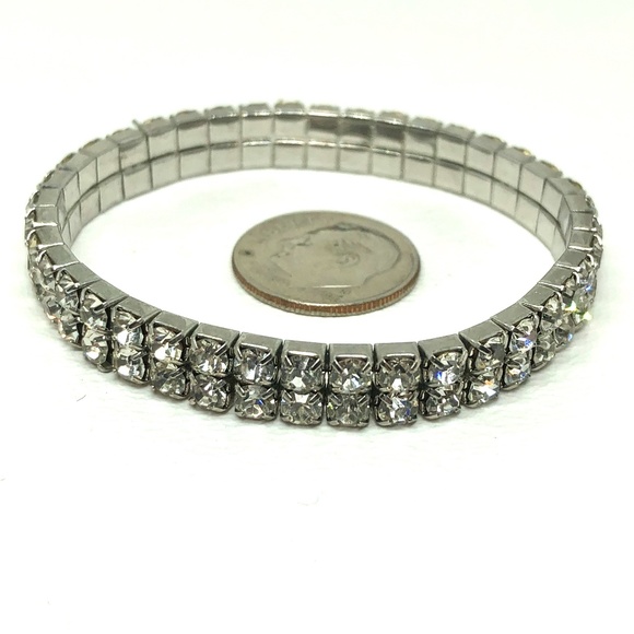 1928 JEWELRY SILVER-TONE CRYSTAL 2-ROW BRACELET - Picture 6 of 8